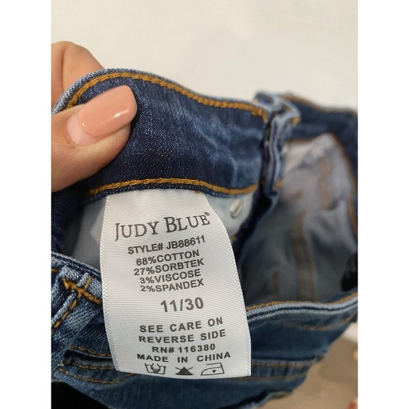Judy Blue Jeans Womens 11/30 Blue Denim Super Flare Leg High Rise Raw Hem - Picture 10 of 12